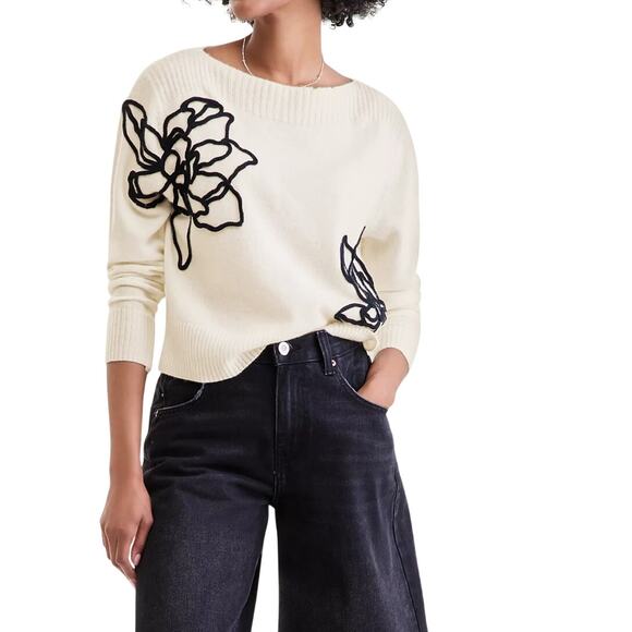 Charter Club Sweaters - Charter Club Women's 100% Cashmere Boatneck Embroidered Floral Sweater